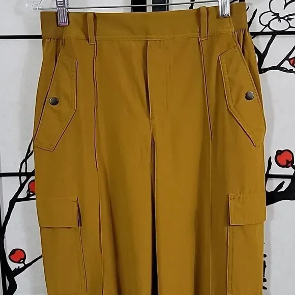 Athleta Vienna Cargo Pant Travel Commute Relaxed Wide Leg Brass Yellow - Picture 3 of 9